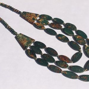 Layered green and rust colored stone necklace
